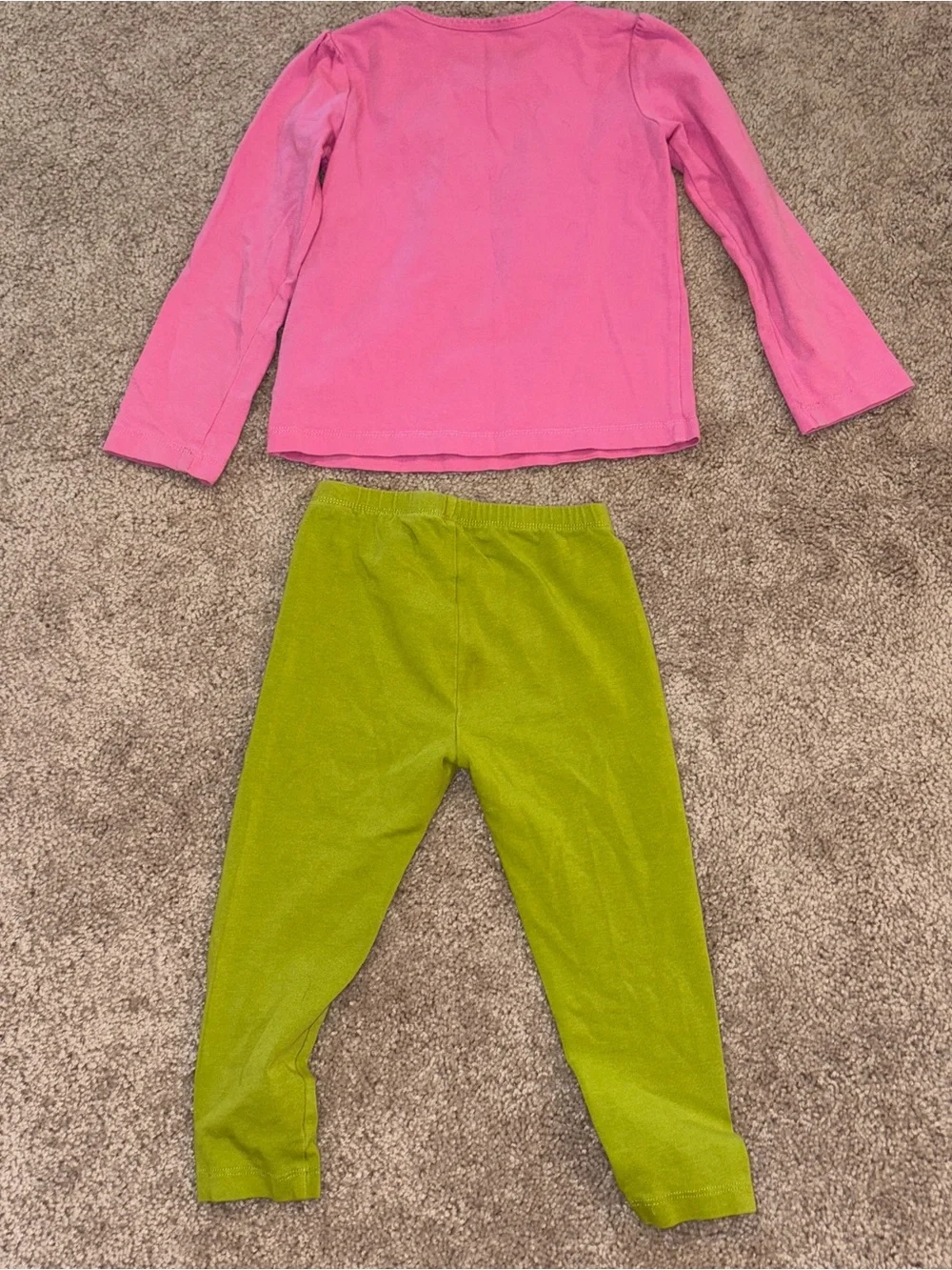 J. Khaki Pink Candy Applique Top with Lime Green Leggings Set 4T